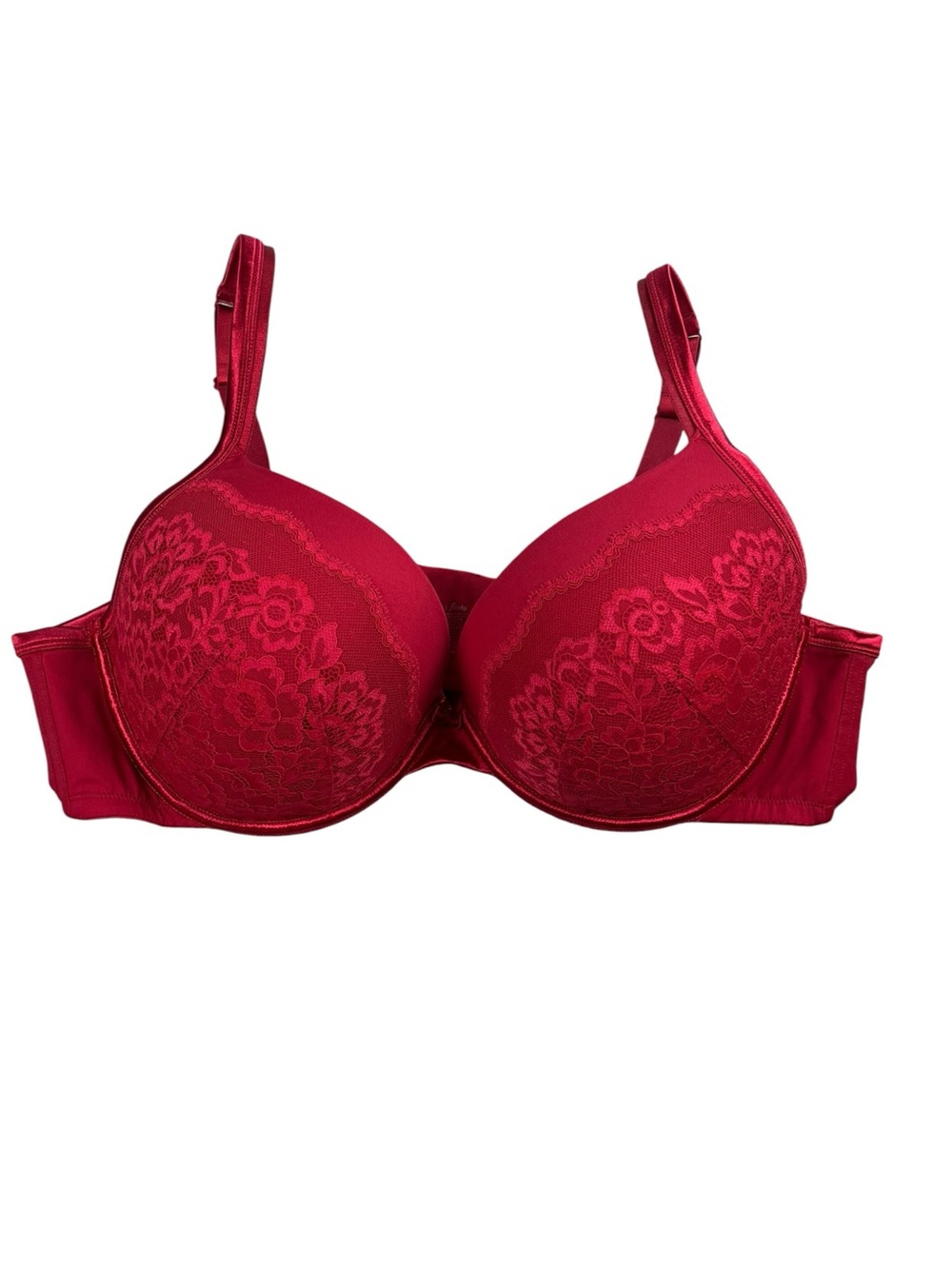 Olga Flirty Deep Plunge Lace Bra 44C Red Floral Underwire Womens Plus